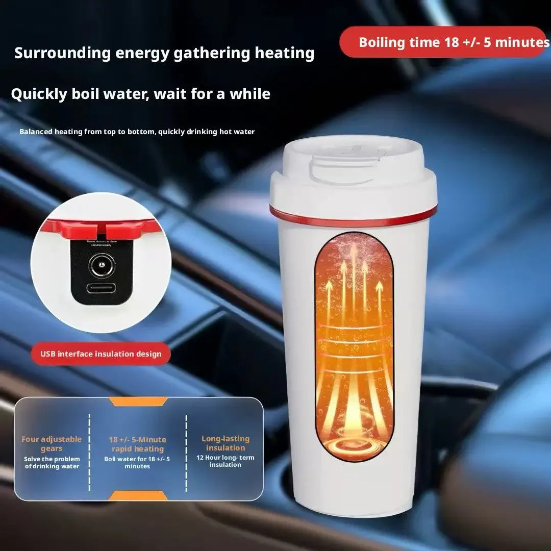 500ml Car Electric Heating Water Cup 316 Stainless Steel Liner Smart Anti-Dry Burning 12V 24V Vehicle Travel Heating Kettle Peaceful Pleasures Health and Wellness
