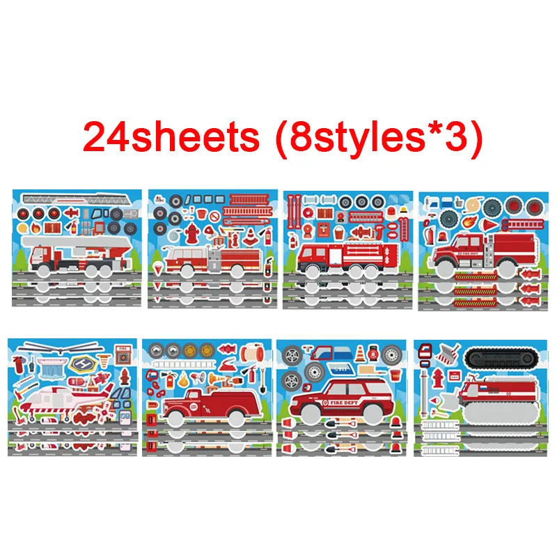 Make Fire Engine Stickers Kid DIY Toys Create Own Fireman Face