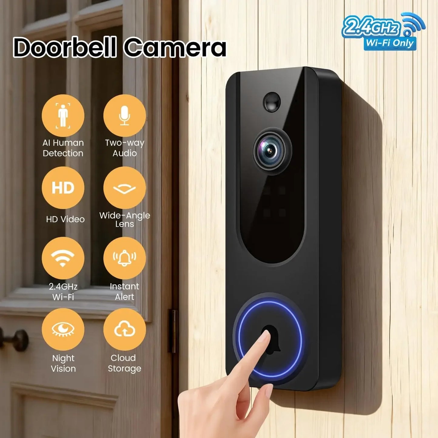 Wireless Video Doorbell - AI Detection, Night Vision, Two-Way Talk Peaceful Pleasures Health and Wellness