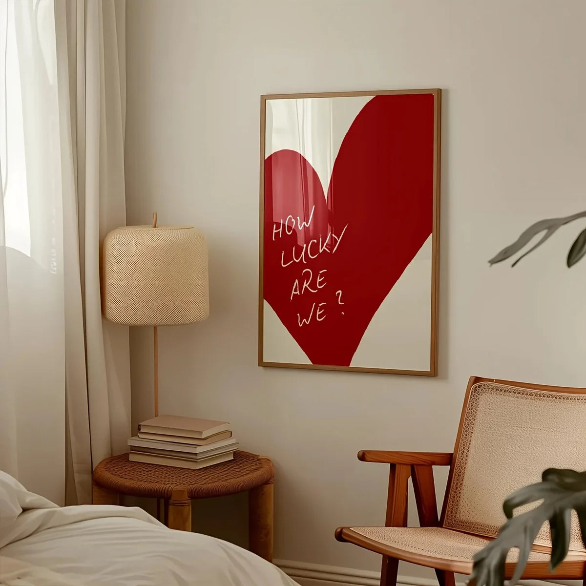 1 Piece Frameless Red Love Heart How Lucky Are We Poster Canvas Painting Modern Print Wall Art Bedroom Home Decor Valentine Gift Peaceful Pleasures Health and Wellness ZLH2844 90x130cm No Frame