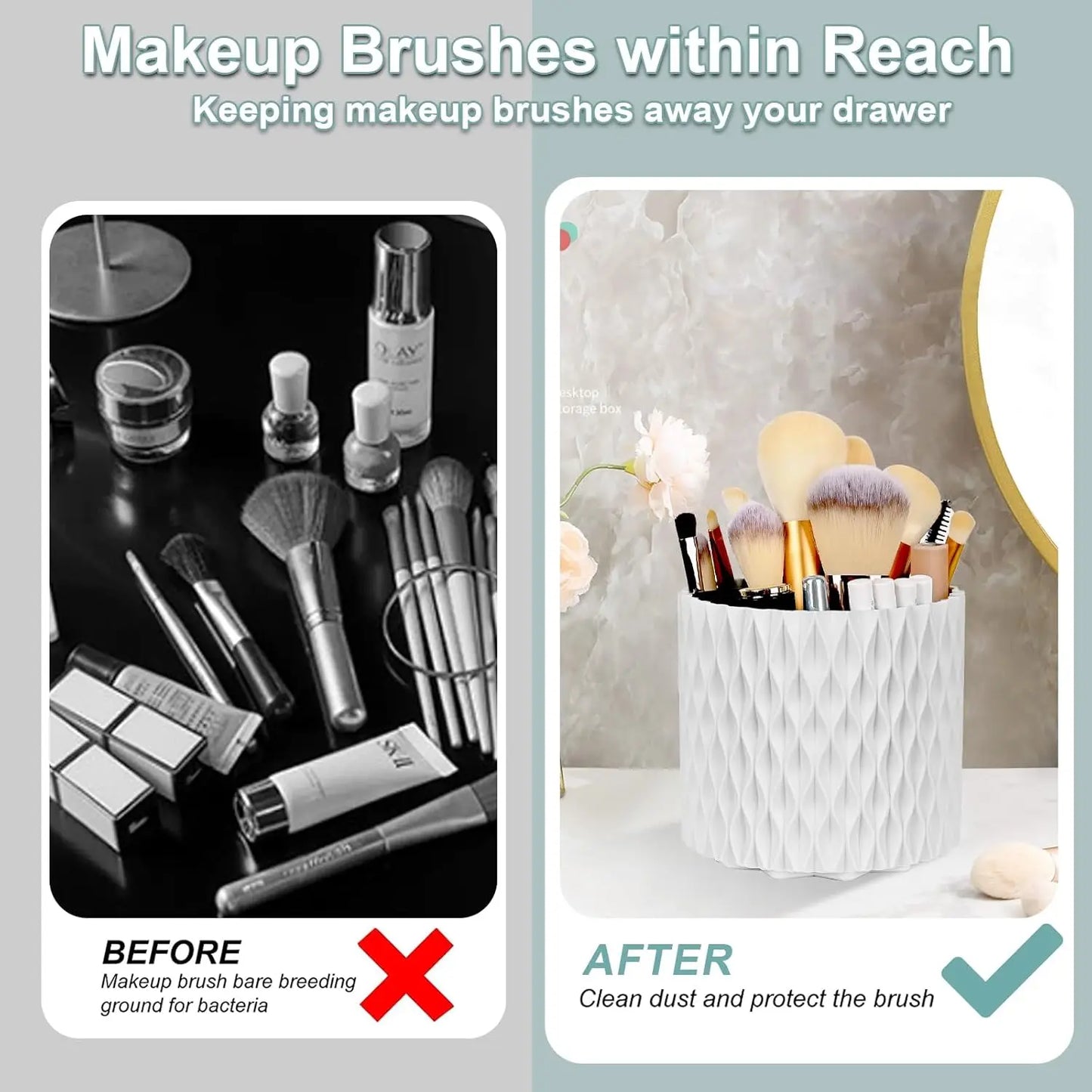 360° Rotating Makeup Organizer – 5-Compartment Brush Holder