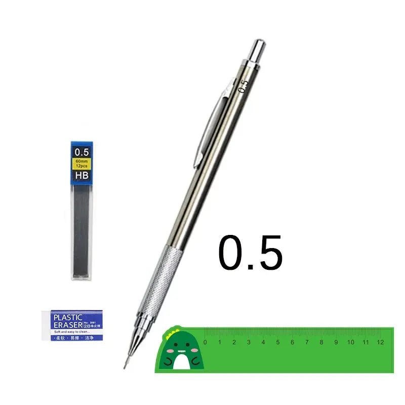 Metal Mechanical Pencil Set 0.5 0.7 0.9 1.3 2.0mm Art Drawing Painting Automatic Pencil with Leads Office School Supplies Peaceful Pleasures Health and Wellness 0.5mm set
