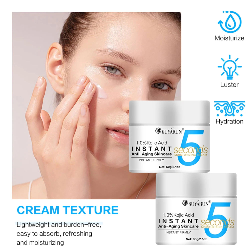 SUYARUN 5 Seconds Moisturizing Firming Cream - Jojoba Oil and Green Tea, quick absorption anti-aging moisturizer. Peaceful Pleasures Health and Wellness