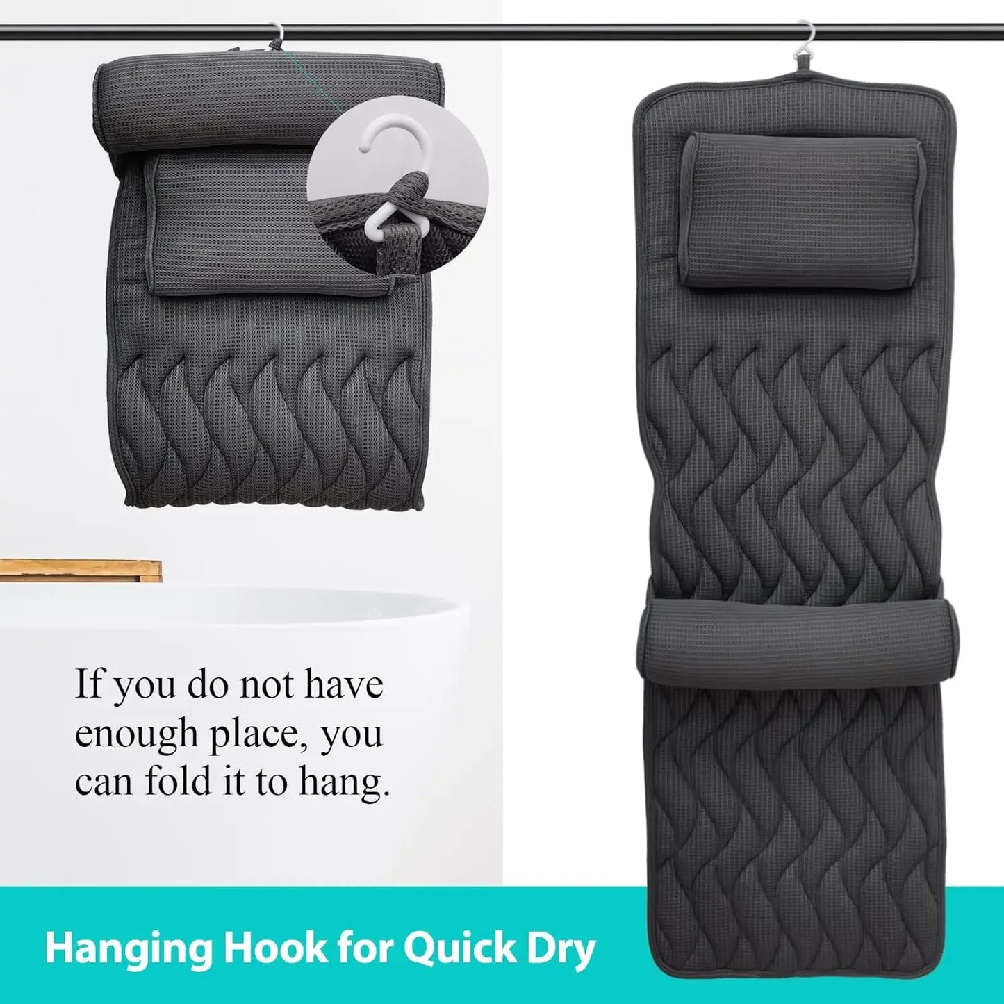 Full Body Bath Pillow with Adjustable Lumbar Support, 14 Suction Cups, Air Mesh Cushion for Any Tub - Gray Peaceful Pleasures Health and Wellness