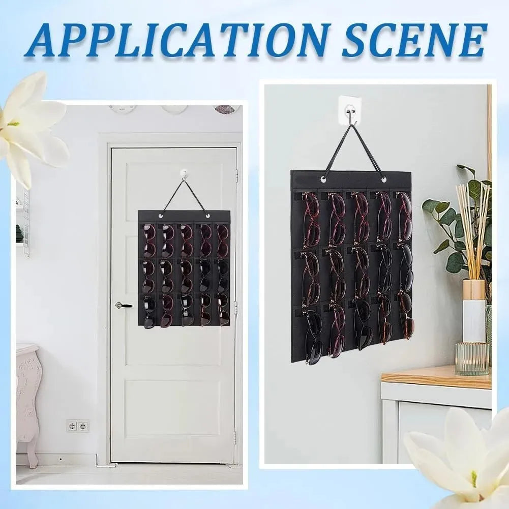 Sunglasses Storage Hanging Bag - 15 or 25 Felt Slot Sunglasses Organiser Eyeglasses Display with Sturdy Cord Peaceful Pleasures Health and Wellness