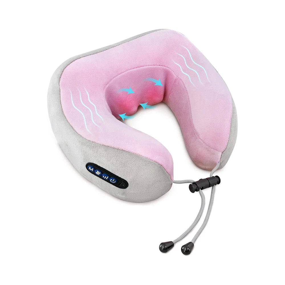 Portable U Shaped Pillow Electric Neck Massager With Heat Vibration 3D Kneading Shiatsu Massage For Pain Relief Fatigue Peaceful Pleasures Health and Wellness Pink U
