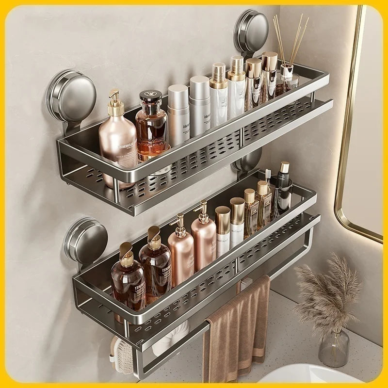No-Drill Suction Cup Corner Shelf – Aluminum Bathroom Organizer