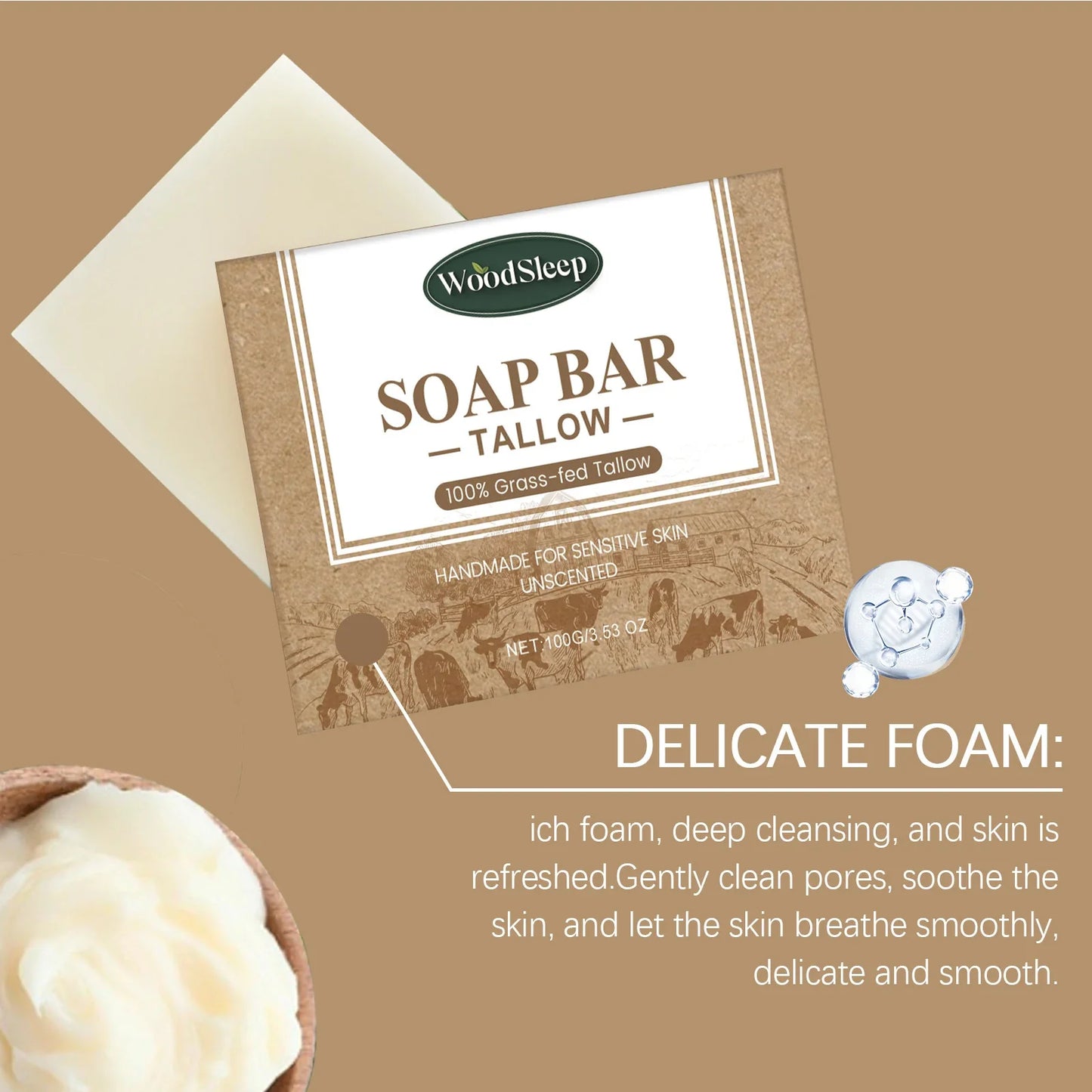 WOODSLEEP Brightening Tallow Soap – Natural Body & Face Cleanser