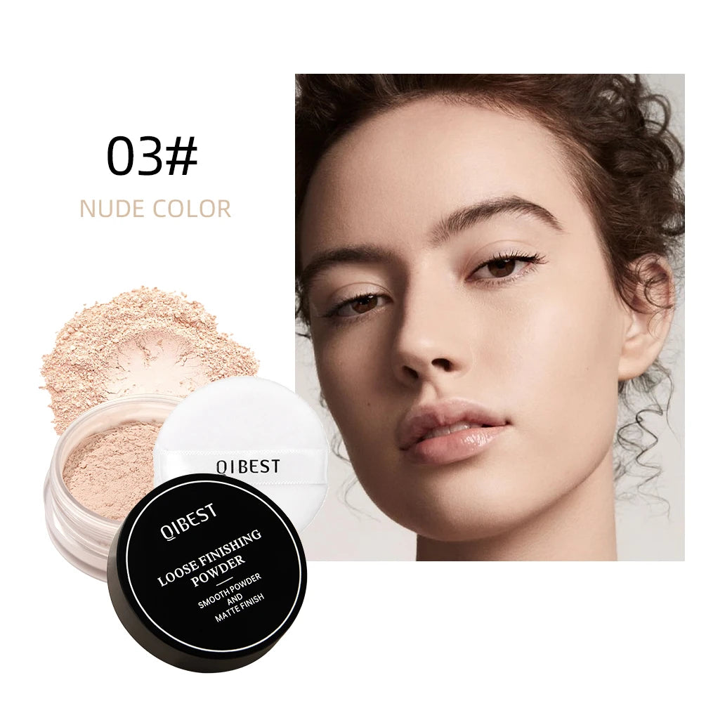 QIBEST 4 Colors Loose Powder Waterproof Oil-Control Matte Finish Compact Setting Powder Long-Lasting Invisible Pores Face Makeup Peaceful Pleasures Health and Wellness 03