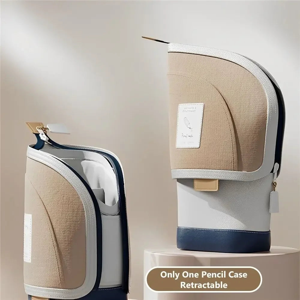 New Fashion 2-in-1 Standing Pencil Case Portable Vertical Student Pen Holder Retractable Pencil Bag Desk Supplies Holders Peaceful Pleasures Health and Wellness Khaki