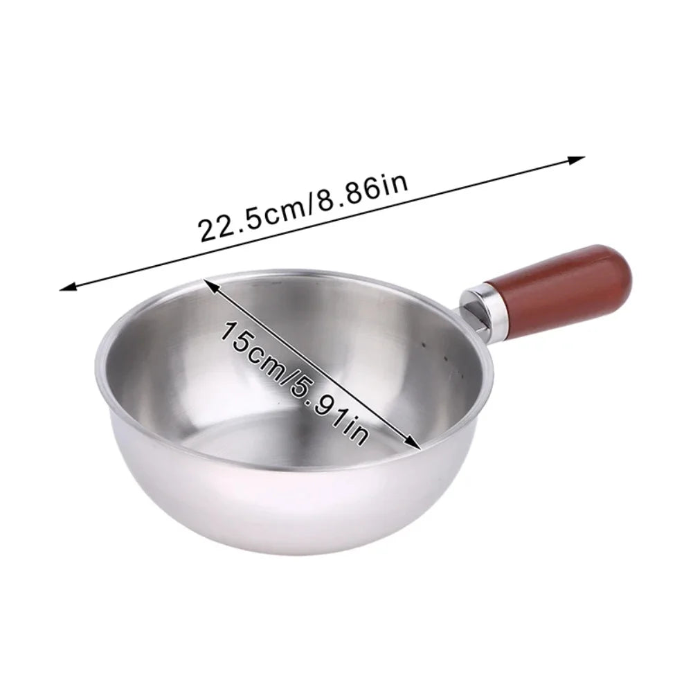 Stainless Steel Wooden Handle Frying Pan Used Melting Butter Salad