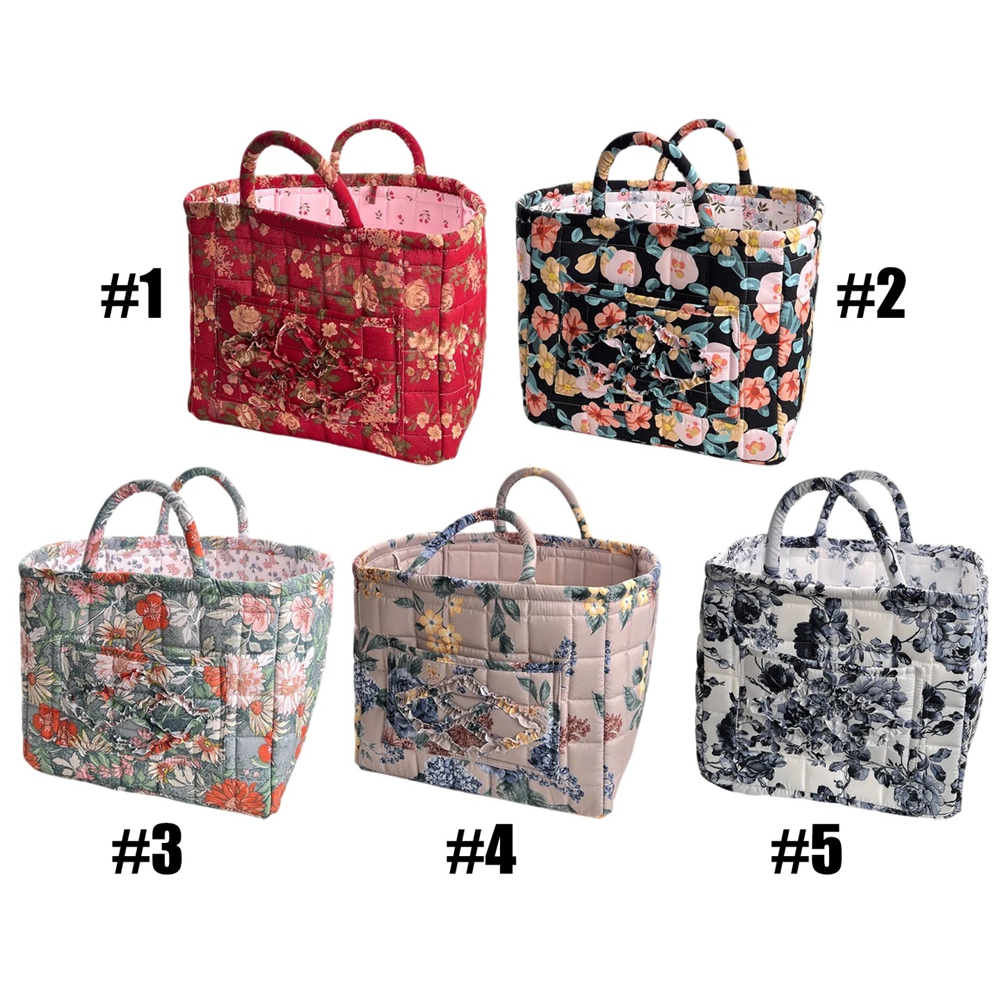 Women Floral Quilted Fabric Baskets Large Capacity Boho Gift Hamper with Handles for Clothes Home Dorms Bedrooms Bathrooms Peaceful Pleasures Health and Wellness