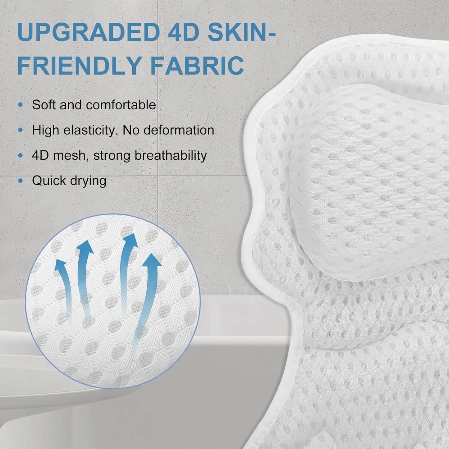 Bath Pillow for Neck & Back Support – 4D Mesh, 6 Suction Cups Peaceful Pleasures Health and Wellness