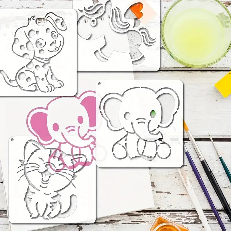 16 Sheets Adorable Cartoon Animal Templates Reusable Stencils Kids