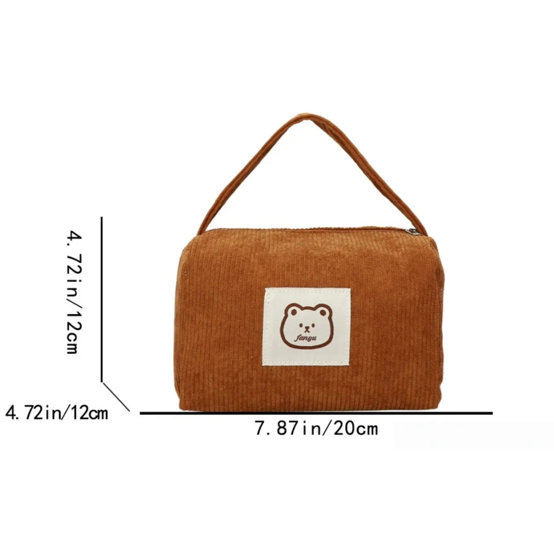 Large Corduroy Makeup Bag Women – Zipper Cosmetic Organizer