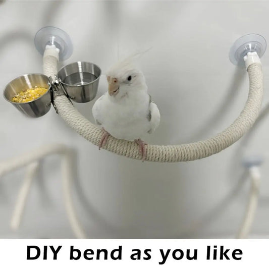 Interactive DIY Bendable Parrot Perch Non-slip with Suction Cups Bird Perch Stand Bird Climbing Linen Rope Window Peaceful Pleasures Health and Wellness
