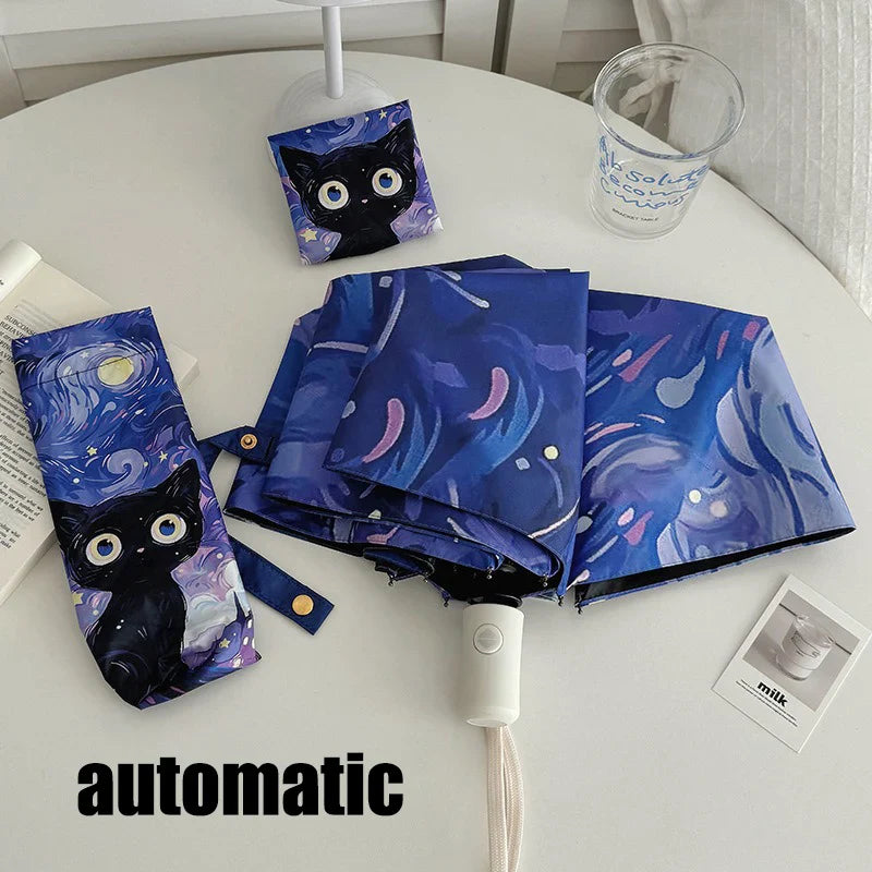 Cat Cartoon Auto Folding Umbrella – Sun & Rain Protection