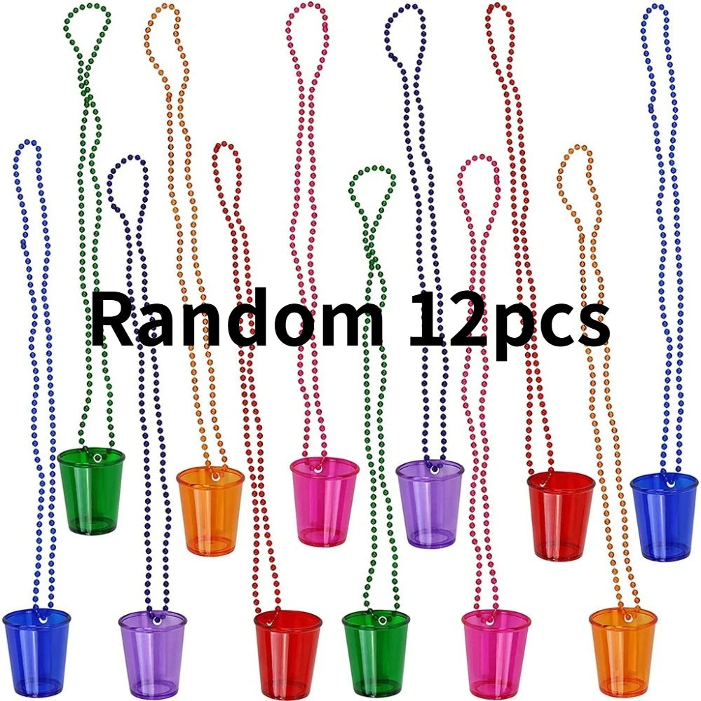 Shot Glasses on Beaded Necklace Plastic Shot Cup Necklace Wedding Bachelorette Party Birthday Party Decoration Supplies Peaceful Pleasures Health and Wellness Random12pcs