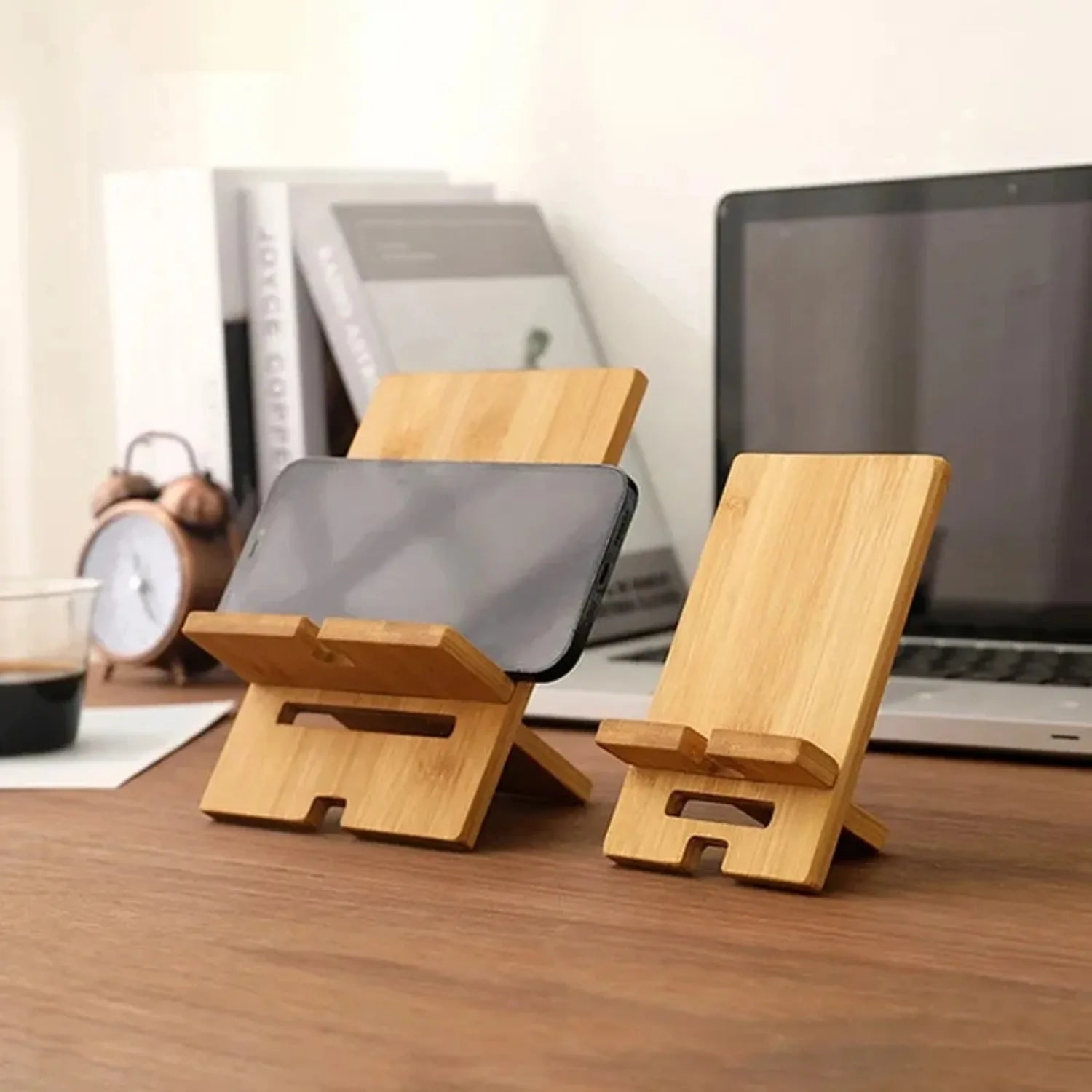 Desktop Bamboo Phone Holder Practical Wooden Smartphone Charging Stand Creative Lazy Multi-functional Stand Peaceful Pleasures Health and Wellness