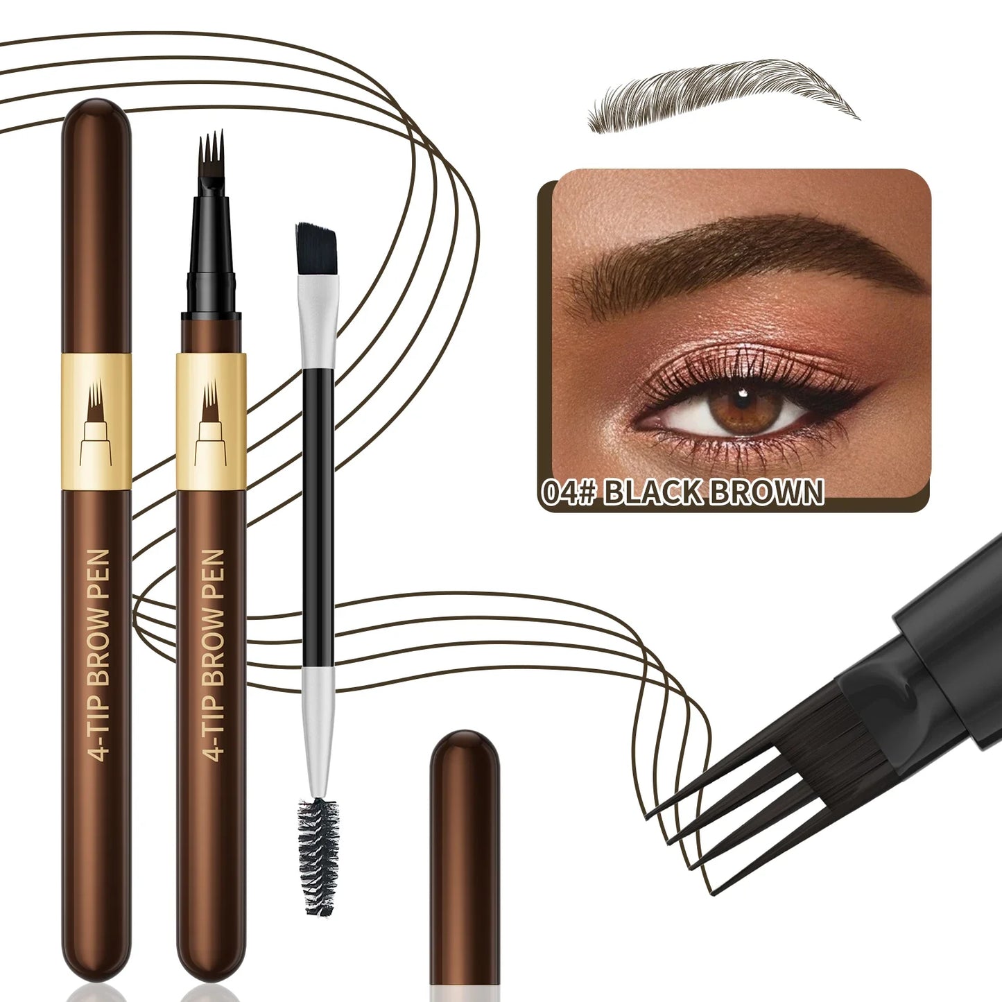 Hello Kiss 4-Tip Eyebrow Pencil – Waterproof & Long-Lasting