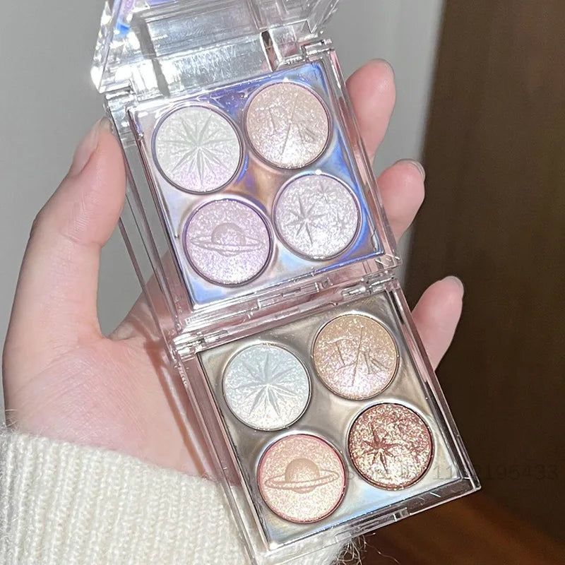 4-Color Glitter Eyeshadow Palette | Aurora Purple Shimmer Baked