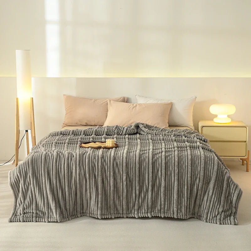 Ribbed Flannel Fleece Throw Blanket – Super Soft All Season