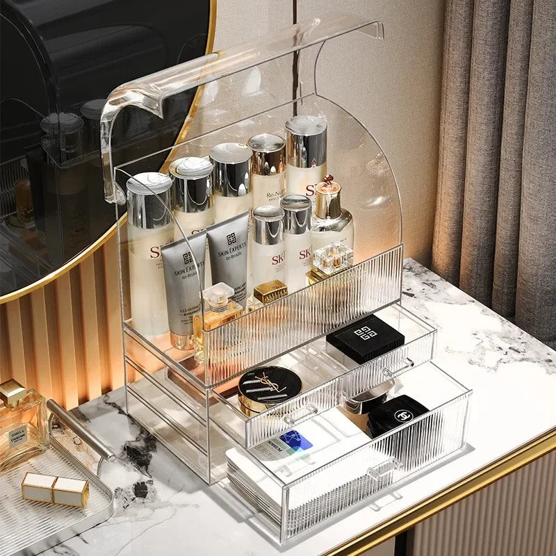 Large Clear Acrylic Makeup Organizer Box with Lid & Drawers