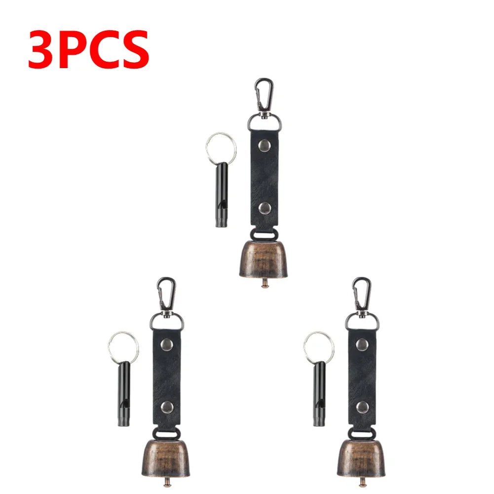 Outdoor Repellent Bear Bell Camping Retro Wind Chime Keychain Accessories Hiking Reminder Pet Pendant Bell for Fishing Peaceful Pleasures Health and Wellness Black-2