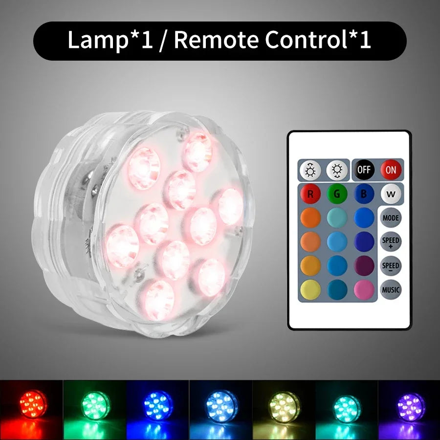 RGB Submersible LED Lights – 10 LED, IP68, Remote Control