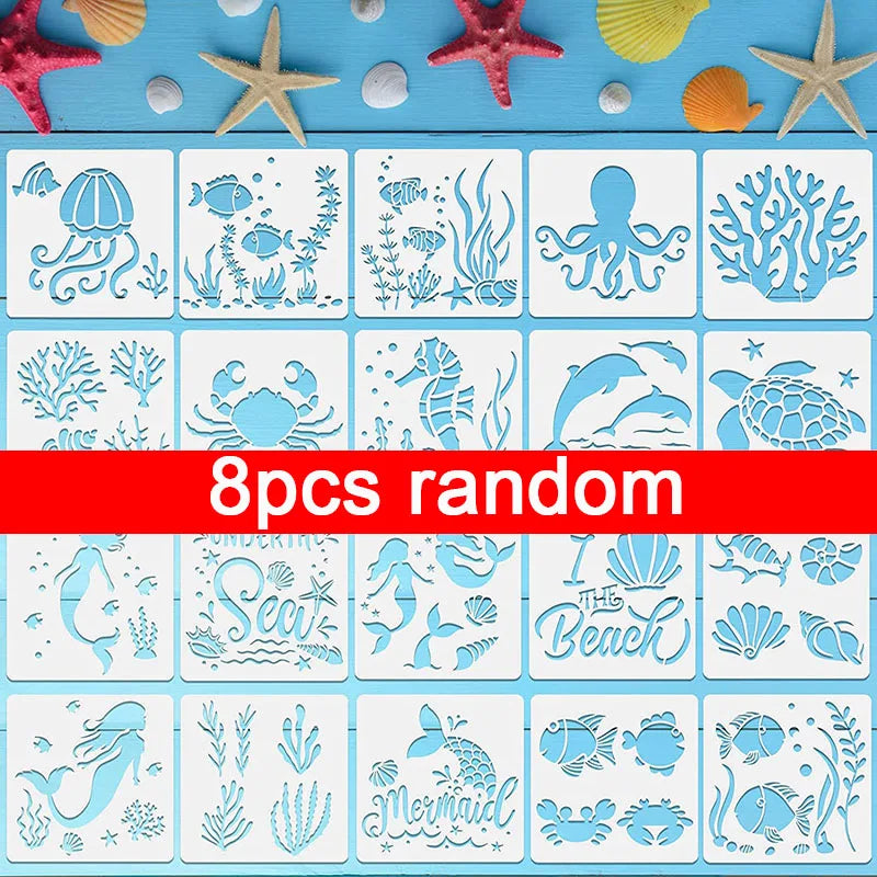 Reusable Sea Ocean Creatures Painting Stencils Kids Drawing Boards