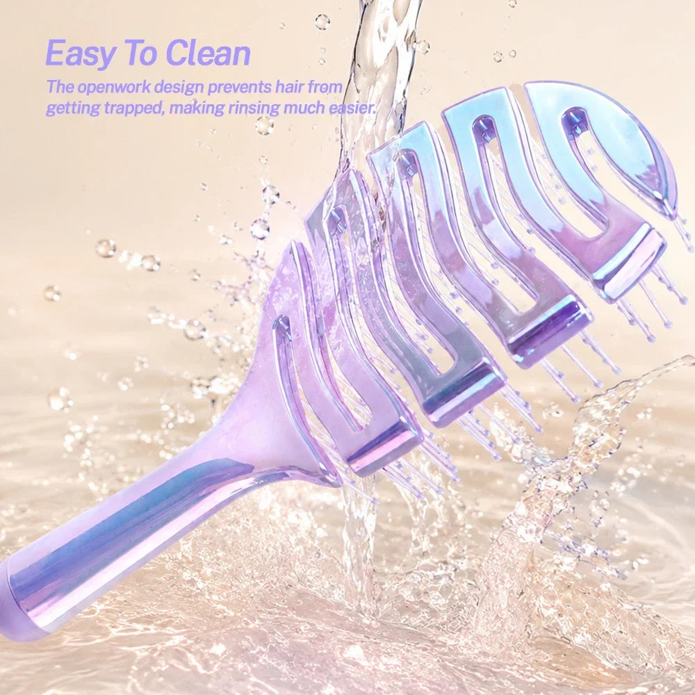Iridescent Crescent Moon Detangling Hairbrush & Scalp Massager