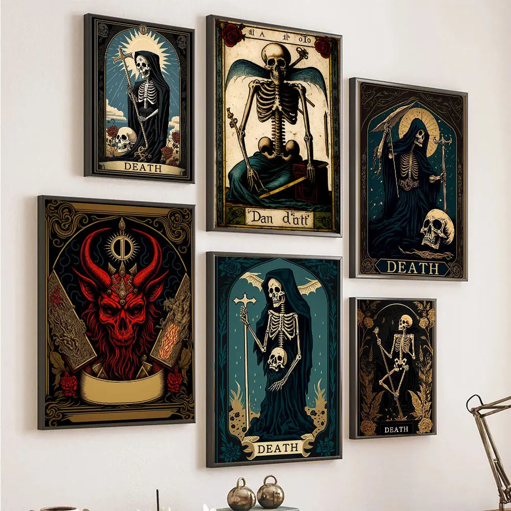 Death Tarot Card Skull Wizard Canvas Wall Art | Gothic Decor