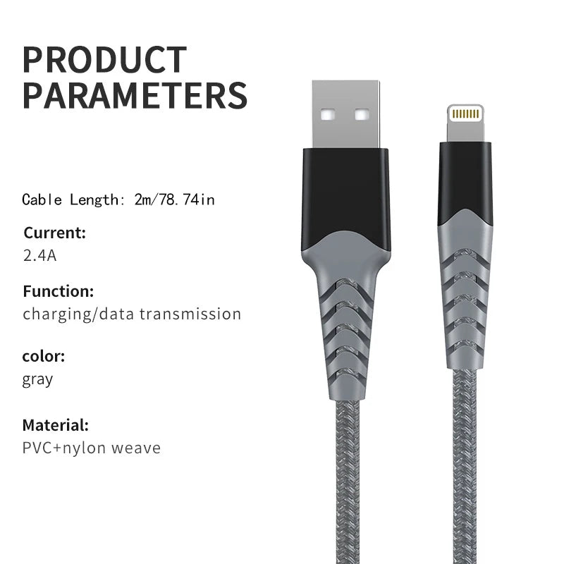 Nylon Braided USB-A to Lightning Cable 1M 2.4A Fast Charging
