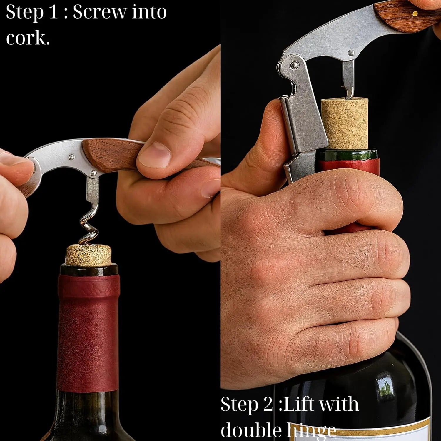 1PC Professional Wood Corkscrews for Wine Bottles w/Foil Cutter and Cap Remover Manual Wine Key for Servers Waiters, Bartenders Peaceful Pleasures Health and Wellness