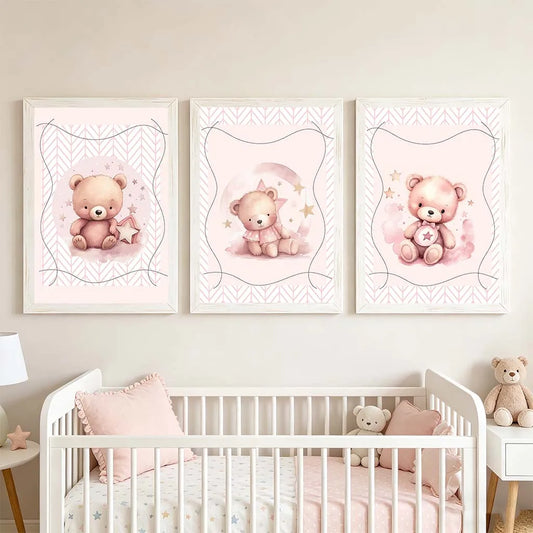 Nordic Teddy Bear Nursery Canvas Wall Art | Kids Room Decor Nursery Canvas Print Peaceful Pleasures Health and Wellness