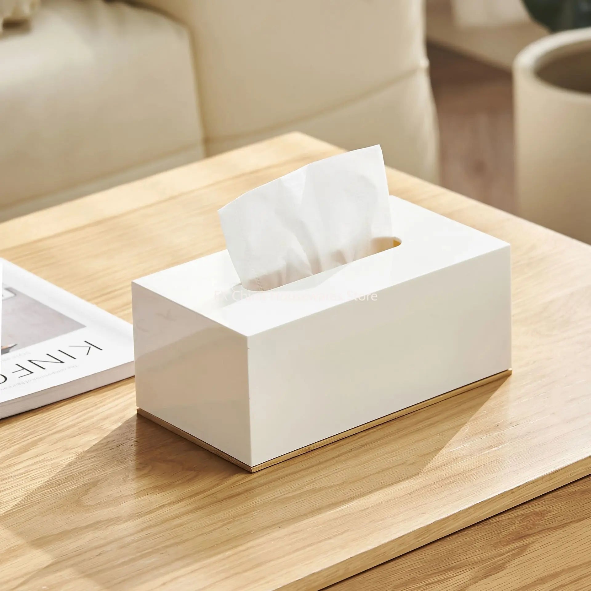 Stylish Plastic Tissue Box with Bamboo Base Desktop Organizer for Living Room Home Office Coffee Table Bathroom Use Peaceful Pleasures Health and Wellness