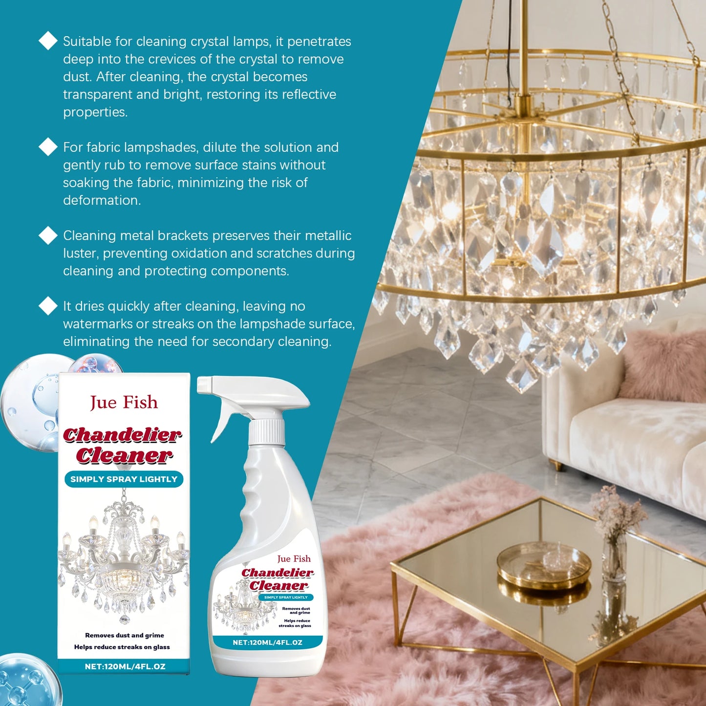 Chandelier Cleaner Spray 120ml – Degrease & Restore Glass Lamps