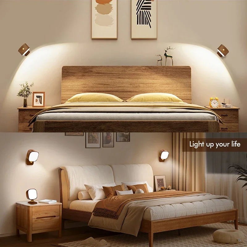 RTONTR Magnetic Wireless Charging Wood Wall Lamp | Touch Night Light