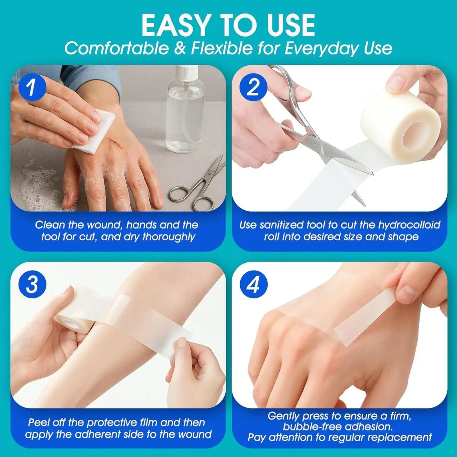 Waterproof Hydrocolloid Bandage Roll | Cut-to-Size Dressing Hydrocolloid Bandage Roll Peaceful Pleasures Health and Wellness