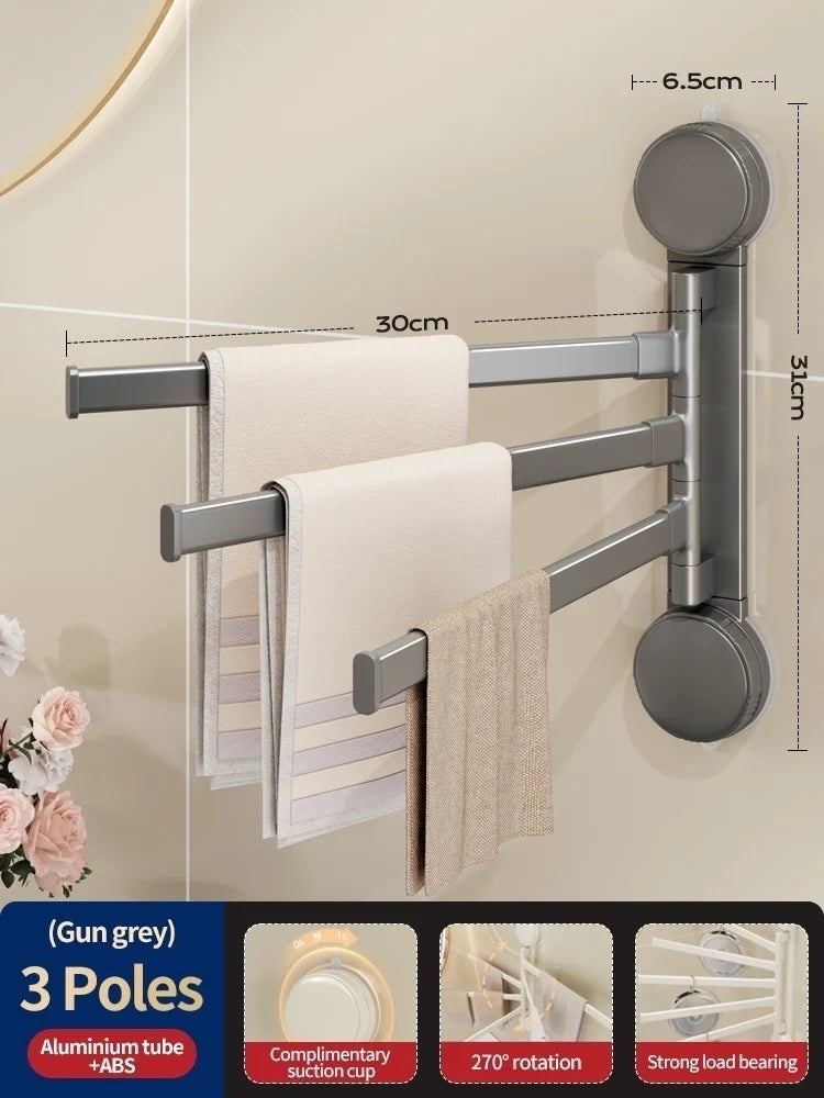 Drill-Free Suction Cup Rotating Double Towel Bar Rack