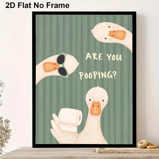 Modern Cute Funny Duck And Text Are You Pooping Wall Art Print Canvas Painting Poster Picture For Bathroom Home Decor Peaceful Pleasures Health and Wellness G4699 30x40cm Wood Framed