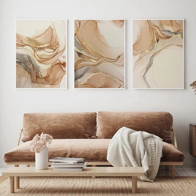 3-Piece Marble Canvas Wall Art | Abstract Light Brown Decor Canvas Wall Art Set Peaceful Pleasures Health and Wellness