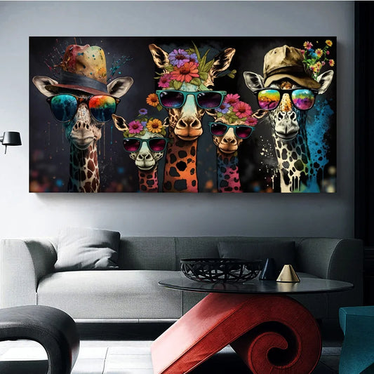 Giraffe Family Canvas Wall Art Print, Modern Art Deco, Frameless Landscape Poster, for Living Room, Bedroom, Home Wall Decor Peaceful Pleasures Health and Wellness ZLH4797 70x140cm No Frame