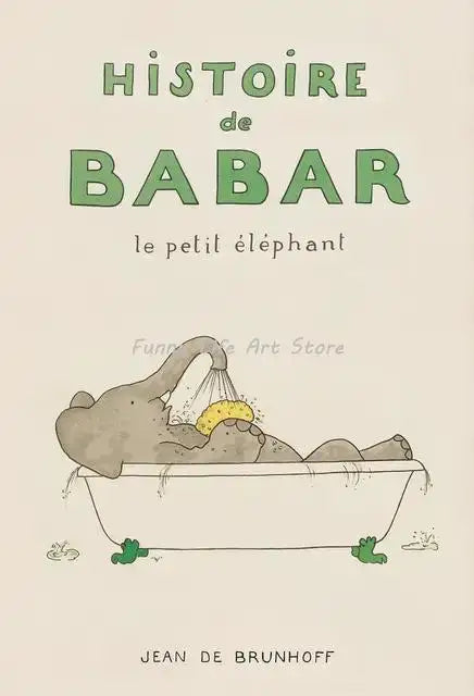 Vintage Babar Elephant Canvas Wall Art | Kids Nursery Poster