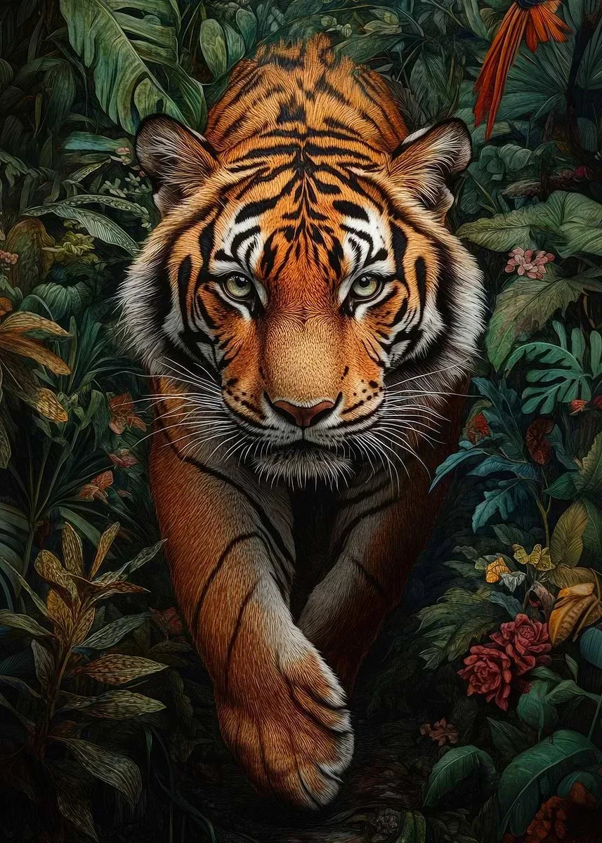 Tropical Tiger Forest Canvas Wall Art | Minimalist Home Decor