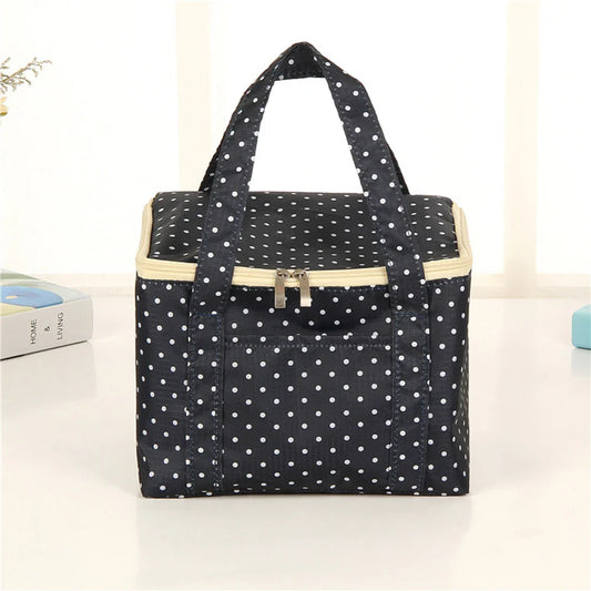 Large Insulated Lunch Bag – Polka Dot Oxford Bento Tote Insulated Lunch Bag Oasis Select DEEP BLUE