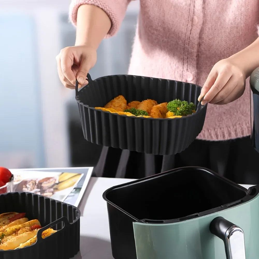 Air Fryer Silicone Liners Square Reusable Non Stick Basket Mat for 4-7QT Air Fryer Oven Microwave Baking Airfryer Accessories Peaceful Pleasures Health and Wellness