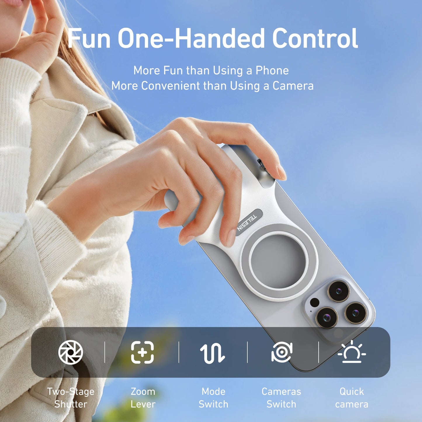 TELESIN Magnetic Phone Camera Shutter Grip and Fill Light Set Shooting Aid Remote Control Handle for Iphone HUAWEI SAMSUNG Phone Peaceful Pleasures Health and Wellness