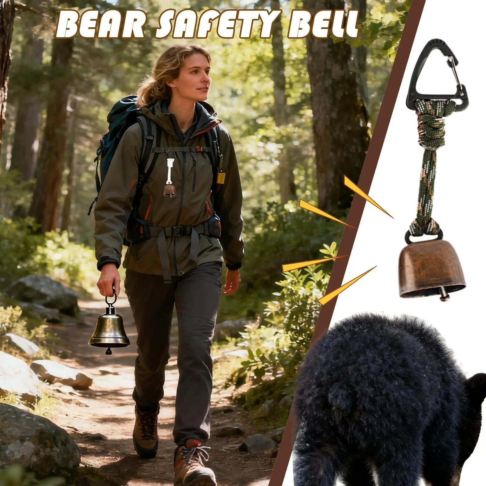 Bear Safety Bell with Carabiner, Anti-Lost Wildlife Alert Hiking Accessories for Outdoor Camping hikking Backpacking Peaceful Pleasures Health and Wellness