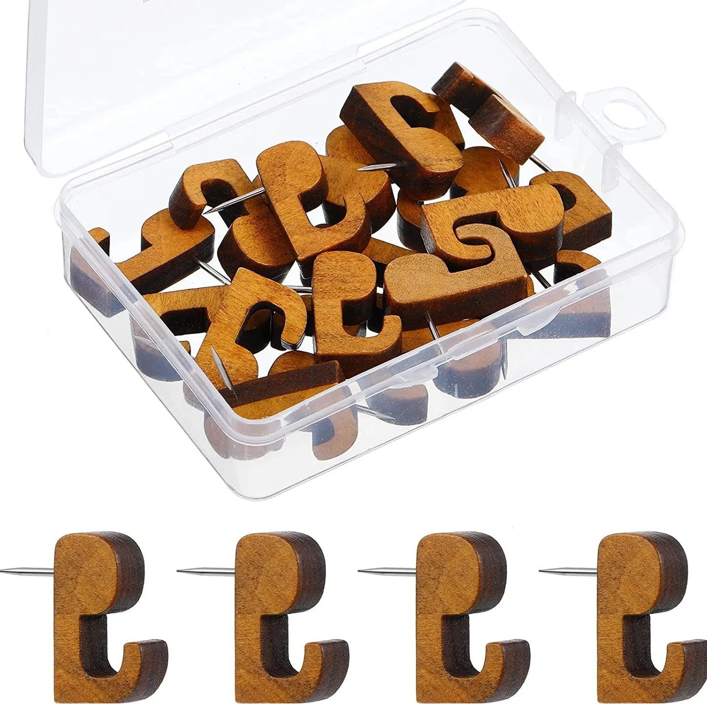 Bview Art Wooden Hook-shaped Push Pins Coffee Brown Decorative